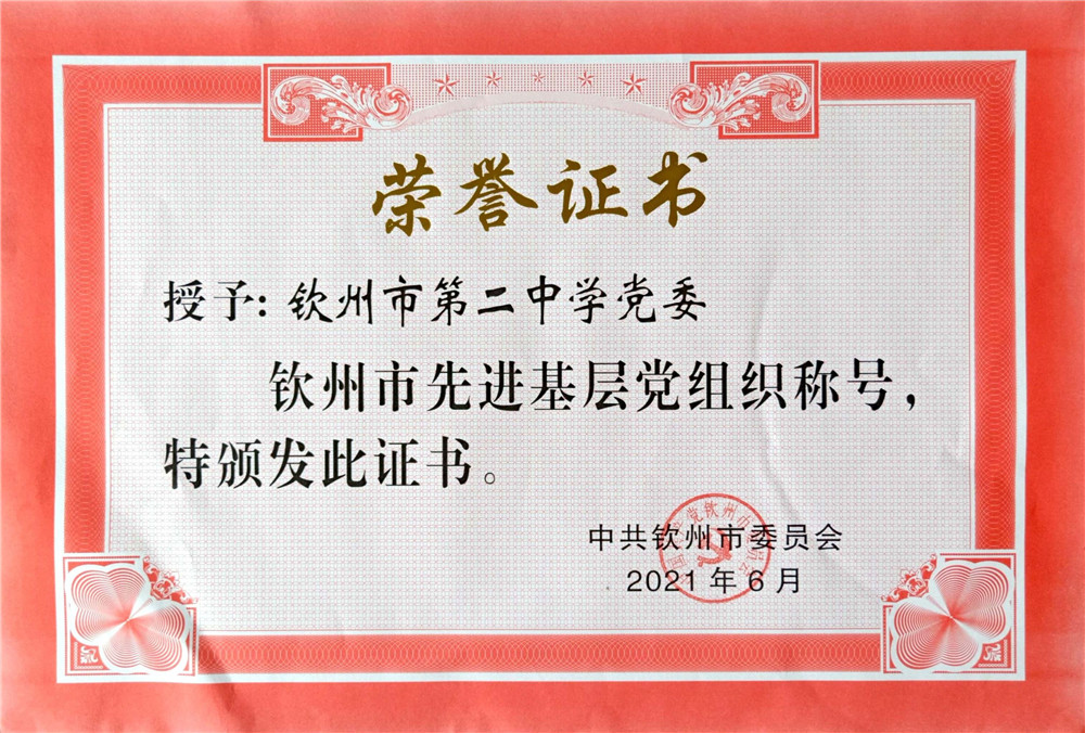 创建“和雅”党建 引领集团化办学 ——热烈祝贺二中党委荣获 “钦州市先进基层党组织“称号